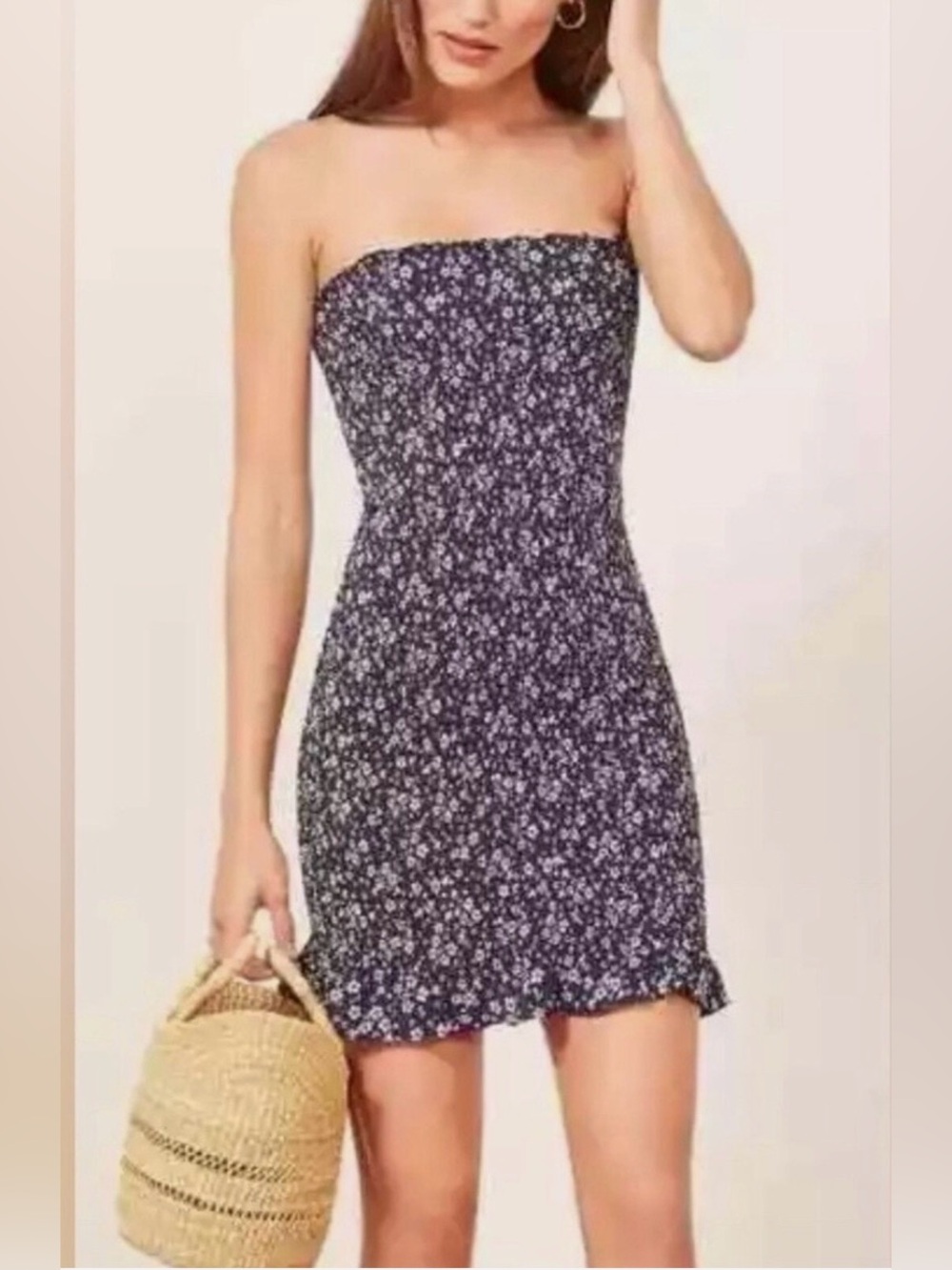 REFORMATION CHANTILLY SMOCKED STRAPLESS TUBE DRESS SIZE XSMALL